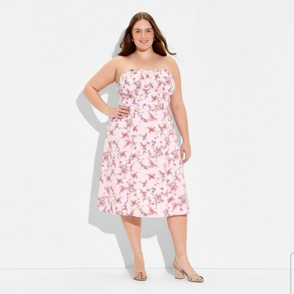 Wild Fable Strapless Floral Dress in Pink